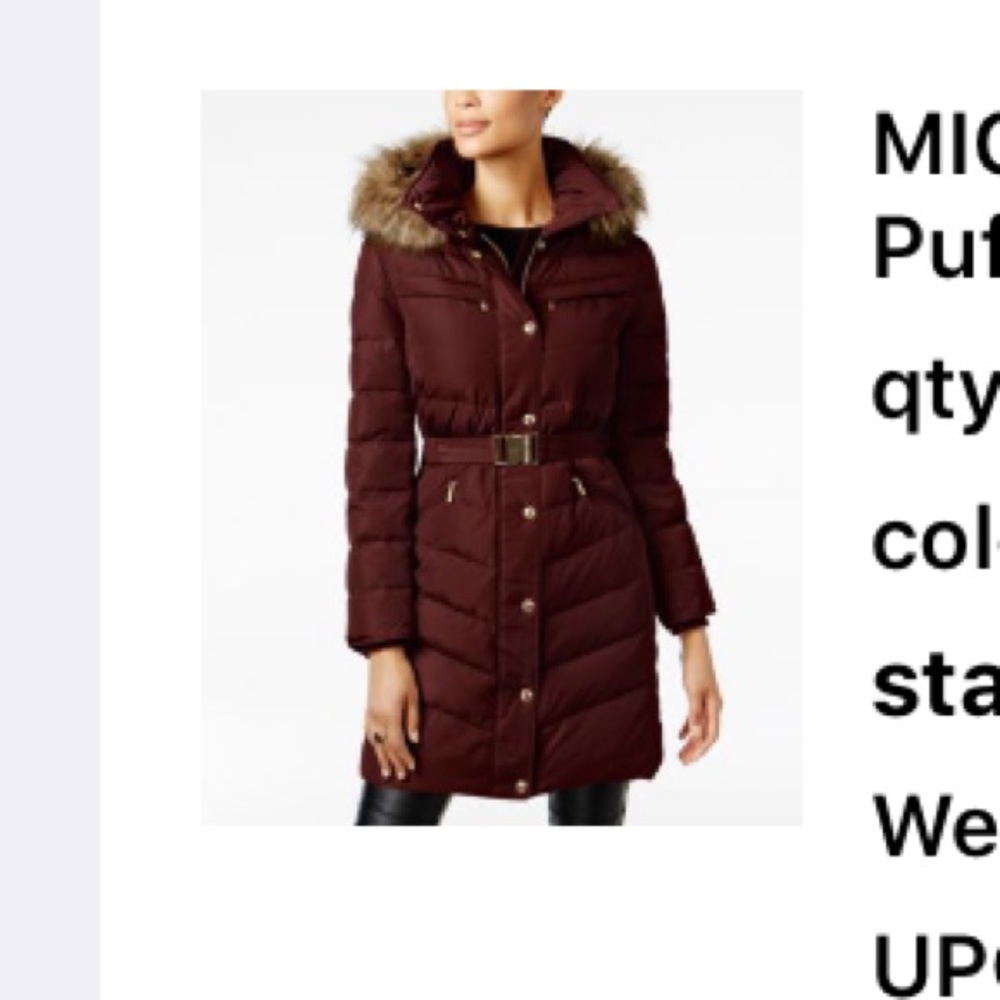 Michael Kors burgundy long puffer jacket / coat xl